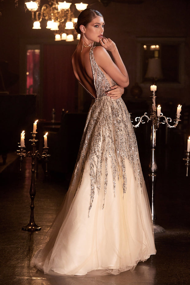 Beaded Sleeveless Gown by Cinderella Divine C135