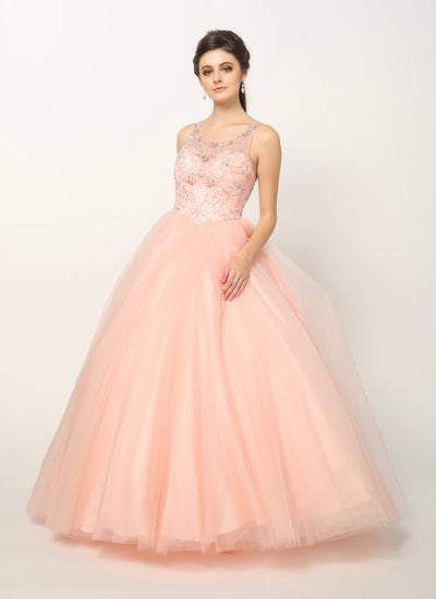 Beaded Sleeveless Illusion Ball Gown with A-line Skirt by Juliet 1417-Quinceanera Dresses-ABC Fashion
