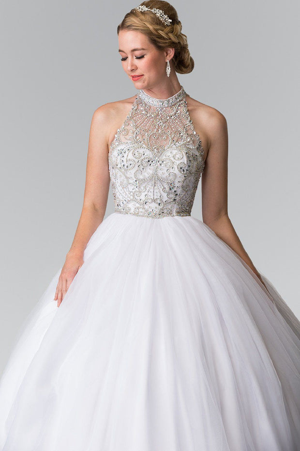 Beaded Sleeveless Illusion Ballgown by Elizabeth K GL2206-Quinceanera Dresses-ABC Fashion