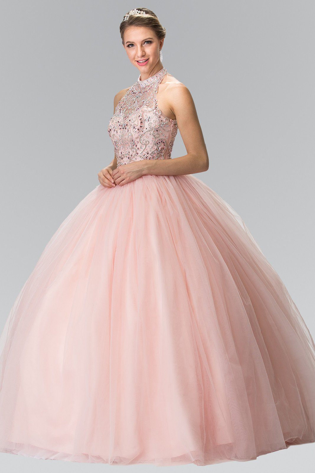 Beaded Sleeveless Illusion Ballgown by Elizabeth K GL2206-Quinceanera Dresses-ABC Fashion