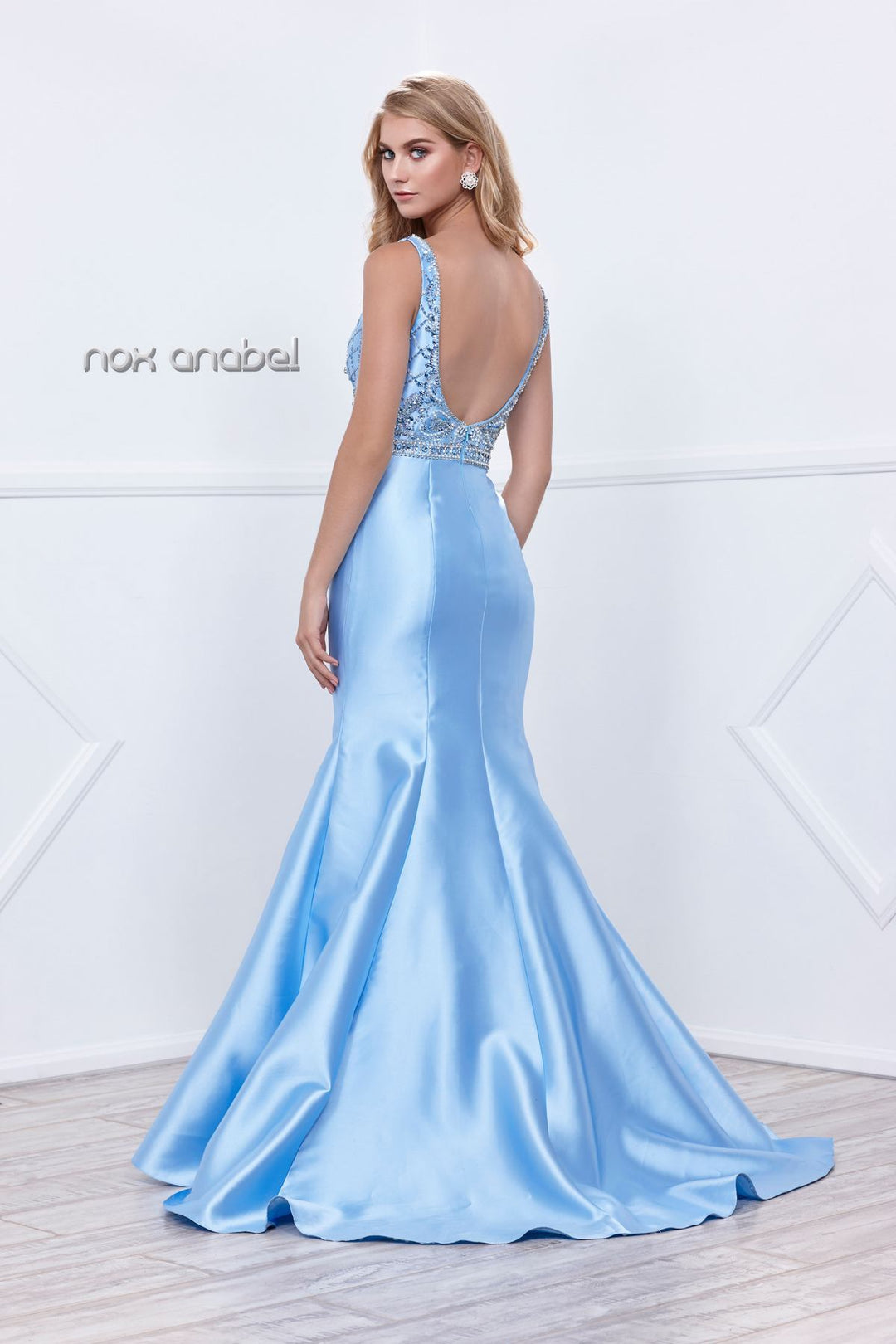 Beaded Sleeveless Mermaid Dress by Nox Anabel 8307-Long Formal Dresses-ABC Fashion