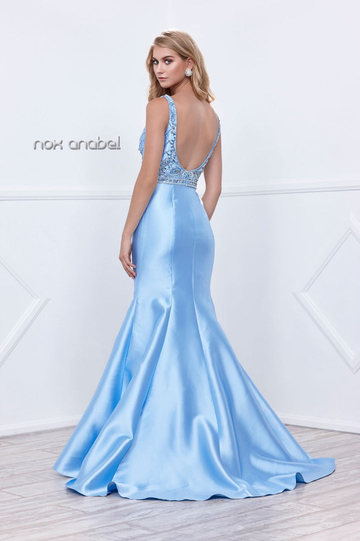 Beaded Sleeveless Mermaid Dress by Nox Anabel 8307-Long Formal Dresses-ABC Fashion