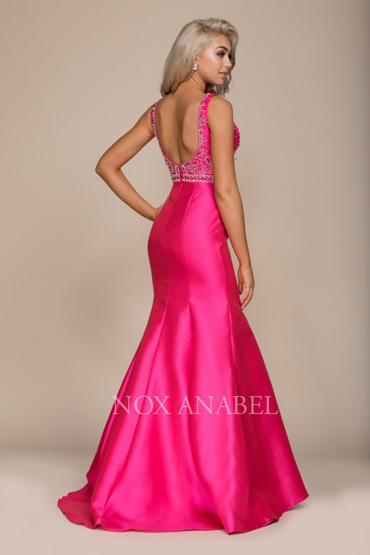 Beaded Sleeveless Mermaid Dress by Nox Anabel 8307-Long Formal Dresses-ABC Fashion