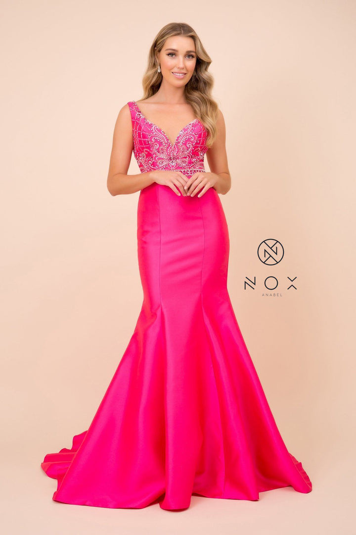 Beaded Sleeveless Mermaid Dress by Nox Anabel 8307