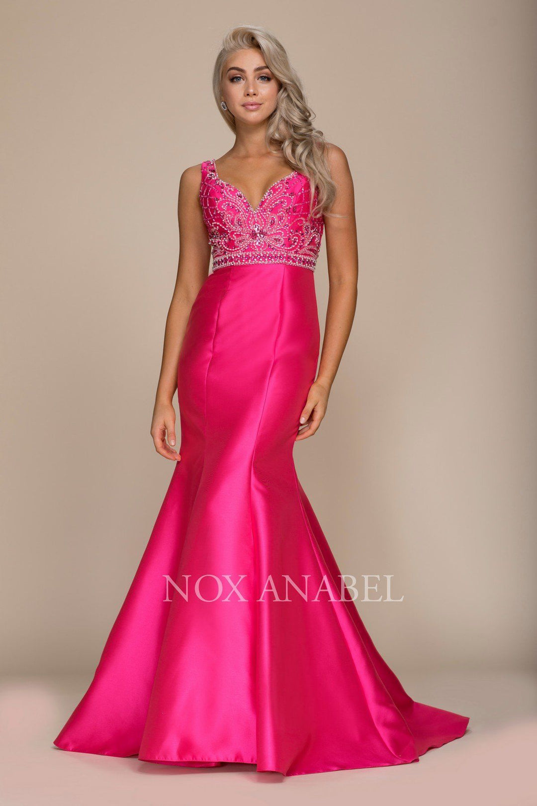 Beaded Sleeveless Mermaid Dress by Nox Anabel 8307-Long Formal Dresses-ABC Fashion