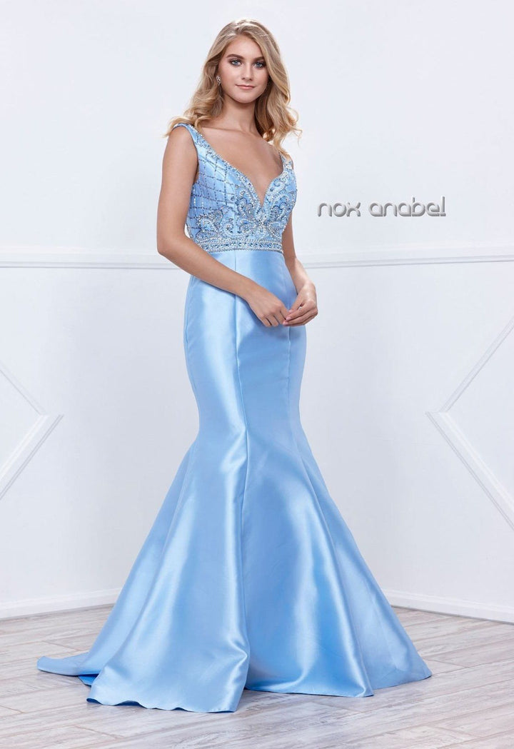 Beaded Sleeveless Mermaid Dress by Nox Anabel 8307-Long Formal Dresses-ABC Fashion