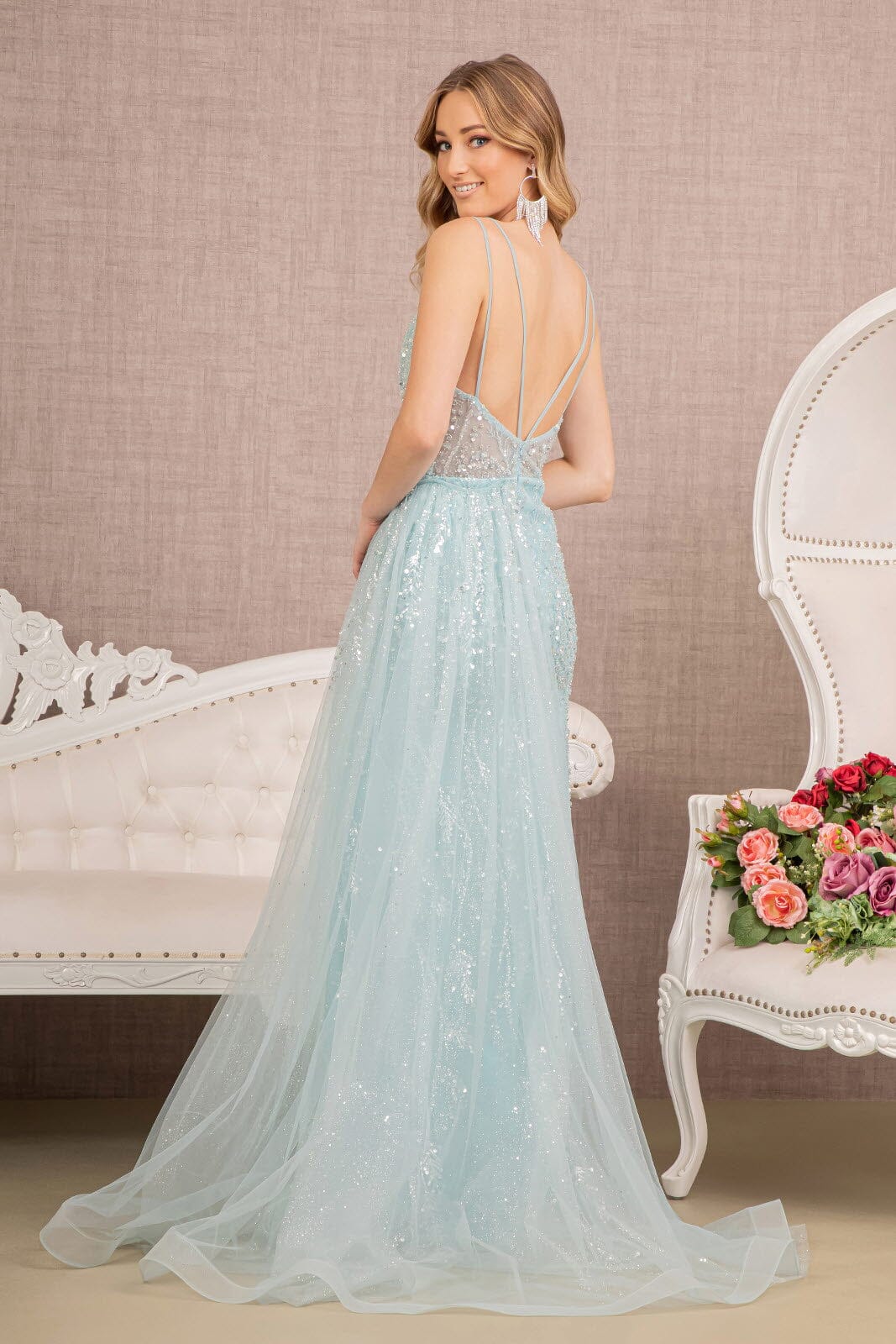 Beaded Sleeveless Overskirt Gown by GLS Gloria GL3119