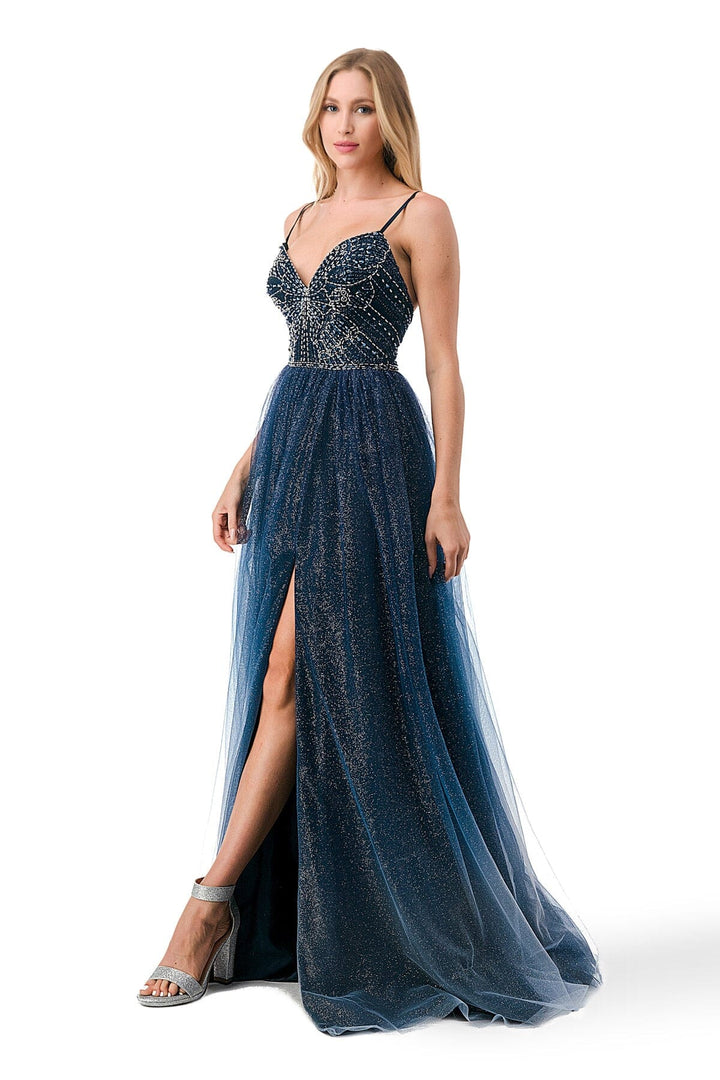 Beaded Sleeveless Slit Gown by Coya L2788F