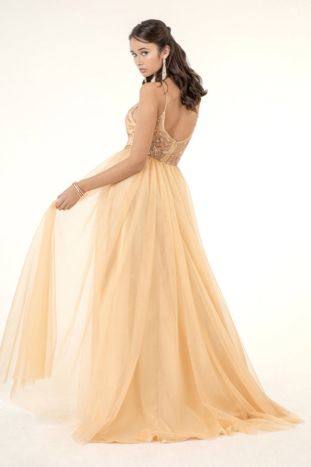 Beaded Sleeveless Slit Gown by Elizabeth K GL2983
