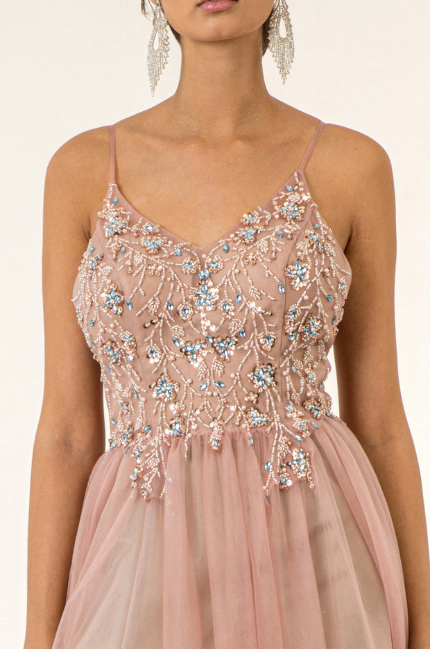 Beaded Sleeveless Slit Gown by Elizabeth K GL2983