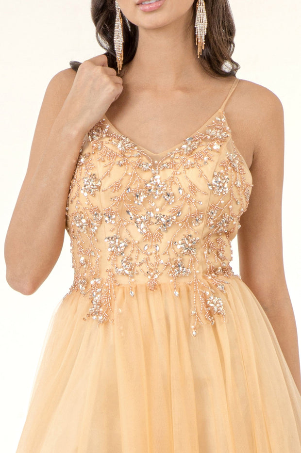 Beaded Sleeveless Slit Gown by Elizabeth K GL2983