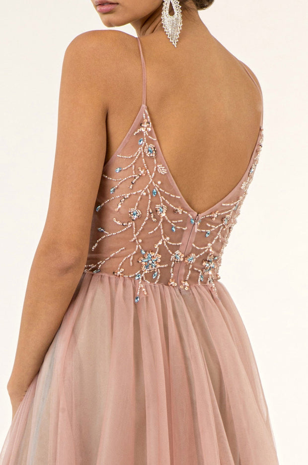 Beaded Sleeveless Slit Gown by Elizabeth K GL2983