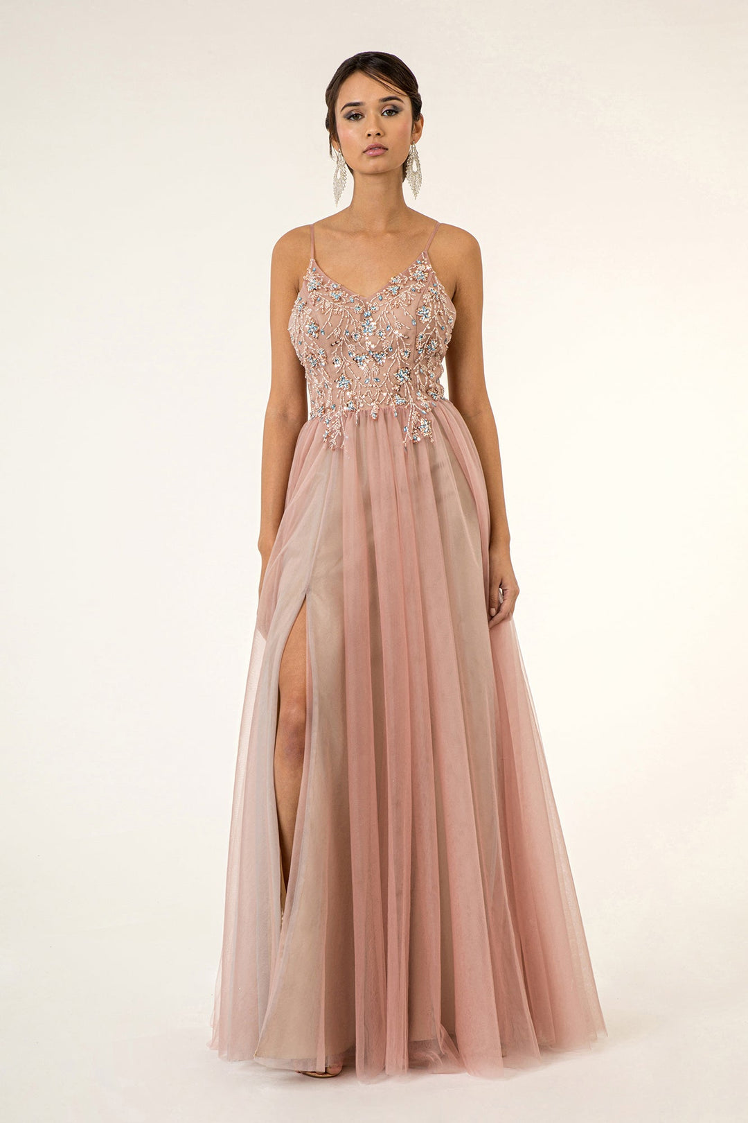 Beaded Sleeveless Slit Gown by Elizabeth K GL2983