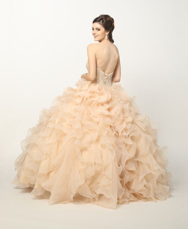 Beaded Strapless Ball Gown with Organza Ruffled Skirt by Juliet 1418-Quinceanera Dresses-ABC Fashion