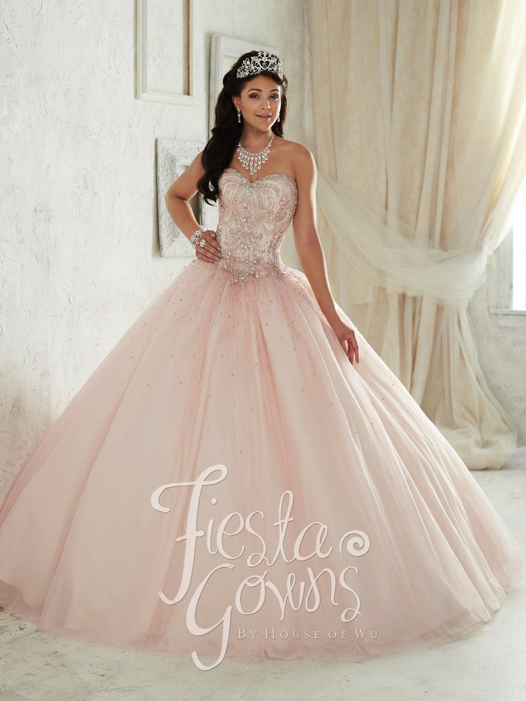 Beaded Strapless Dress by House of Wu Fiesta Gowns 56287 12 / Pink/Cream