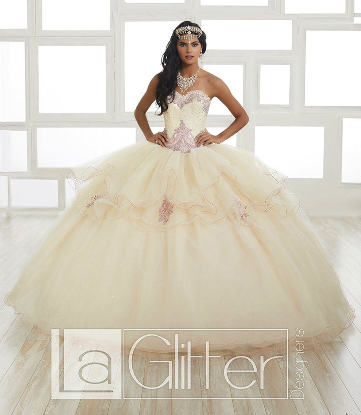 Beaded Strapless Glitter Dress by House of Wu LA Glitter 24027-Quinceanera Dresses-ABC Fashion