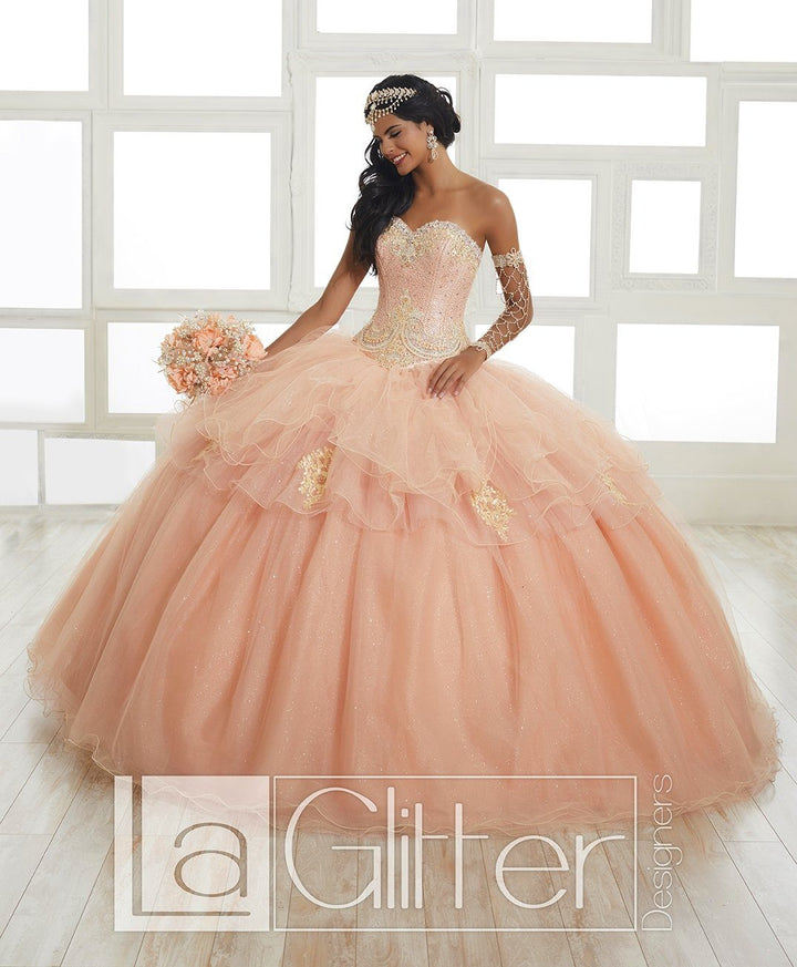 Beaded Strapless Glitter Dress by House of Wu LA Glitter 24027-Quinceanera Dresses-ABC Fashion