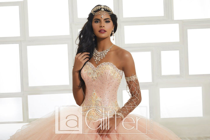 Beaded Strapless Glitter Dress by House of Wu LA Glitter 24027-Quinceanera Dresses-ABC Fashion
