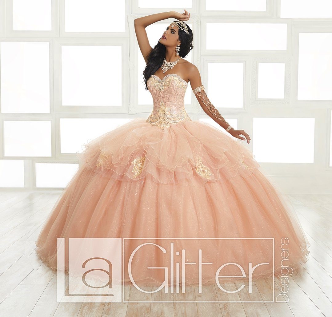 Beaded Strapless Glitter Dress by House of Wu LA Glitter 24027-Quinceanera Dresses-ABC Fashion