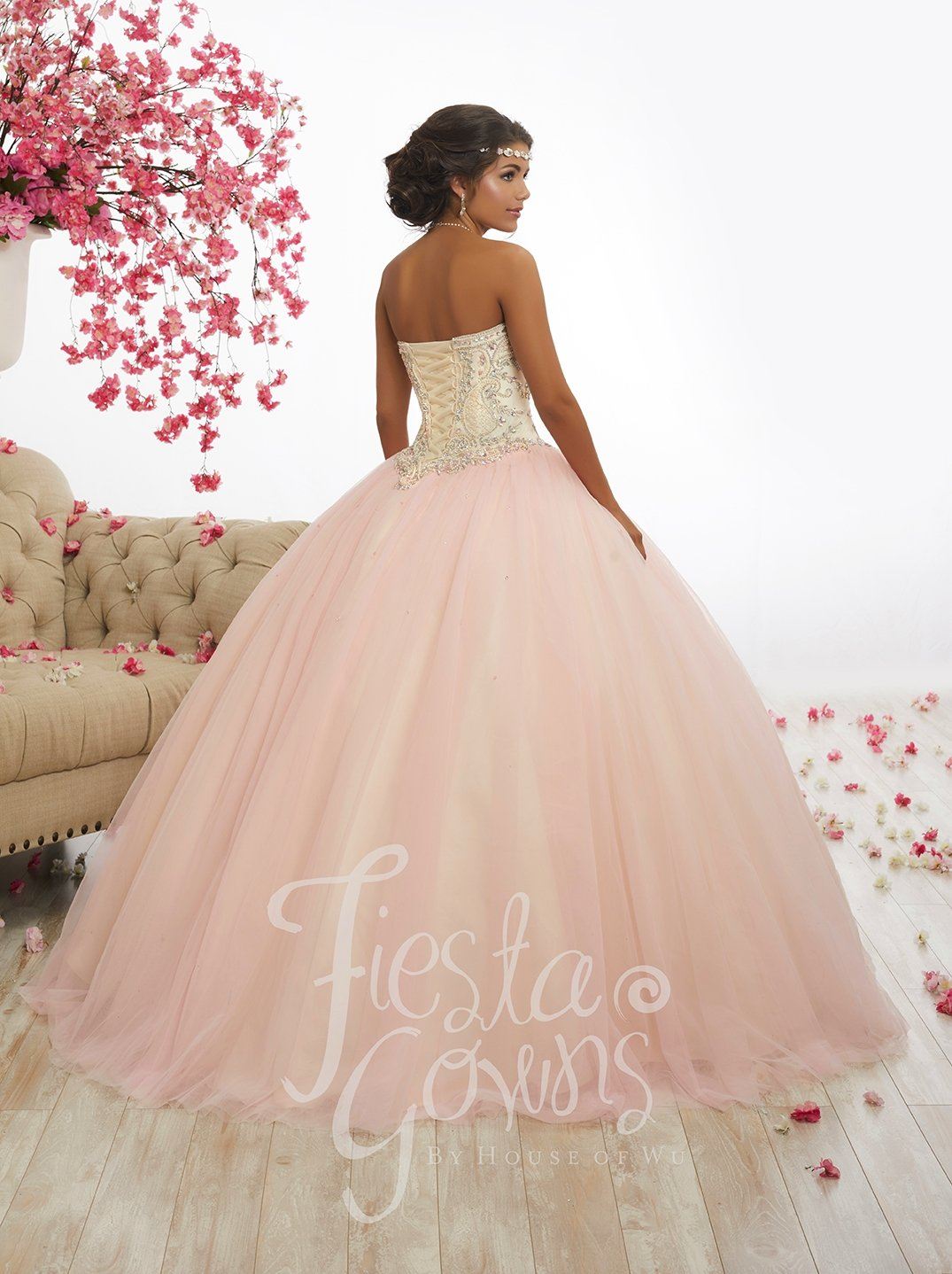 Beaded Strapless Quinceanera Dress by Fiesta Gowns 56337 8 / Cream/Pink Beaded Strapless Quinceanera Dress by Fiesta Gowns 56337 8 / Cream/Pink