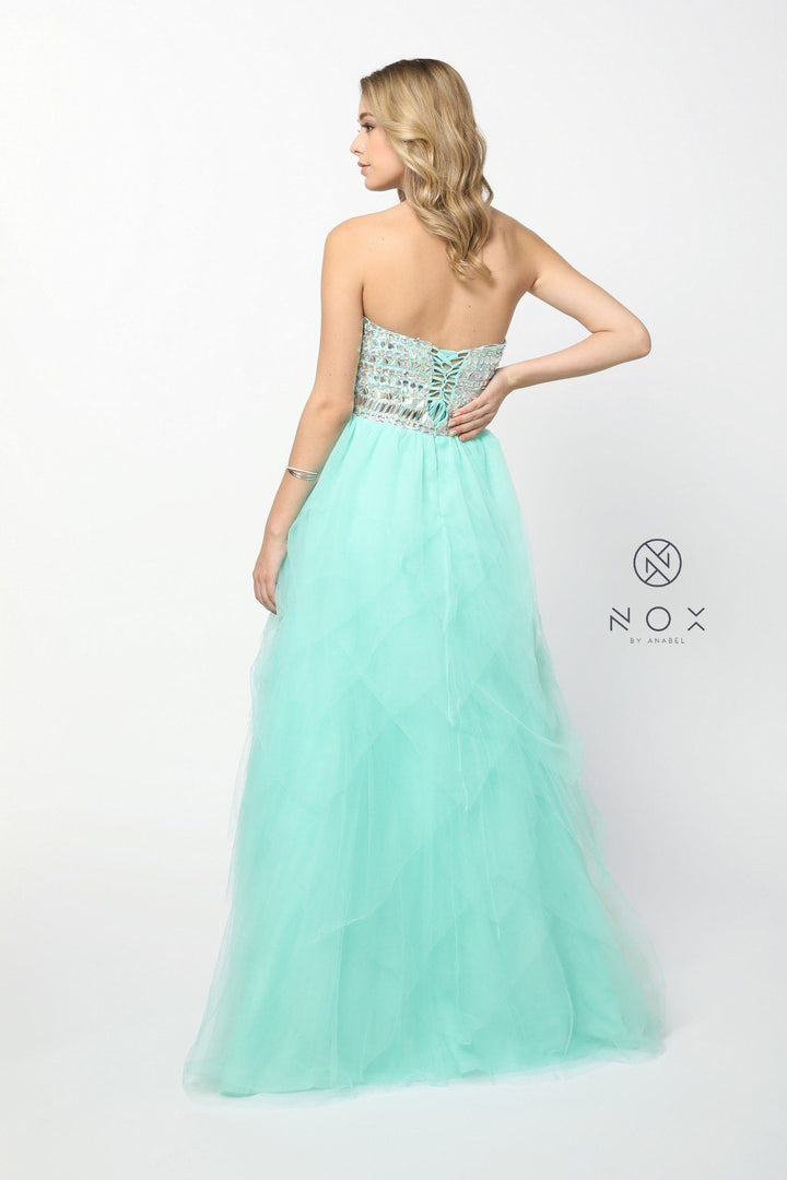 Beaded Strapless Sweetheart Gown with Tiered Skirt by Nox Anabel 2740-Long Formal Dresses-ABC Fashion