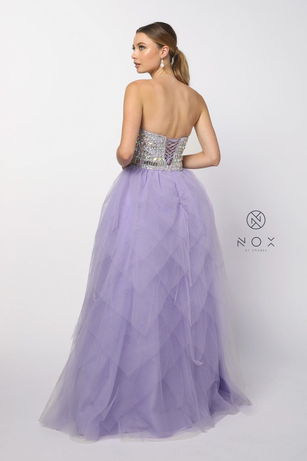 Beaded Strapless Sweetheart Gown with Tiered Skirt by Nox Anabel 2740-Long Formal Dresses-ABC Fashion