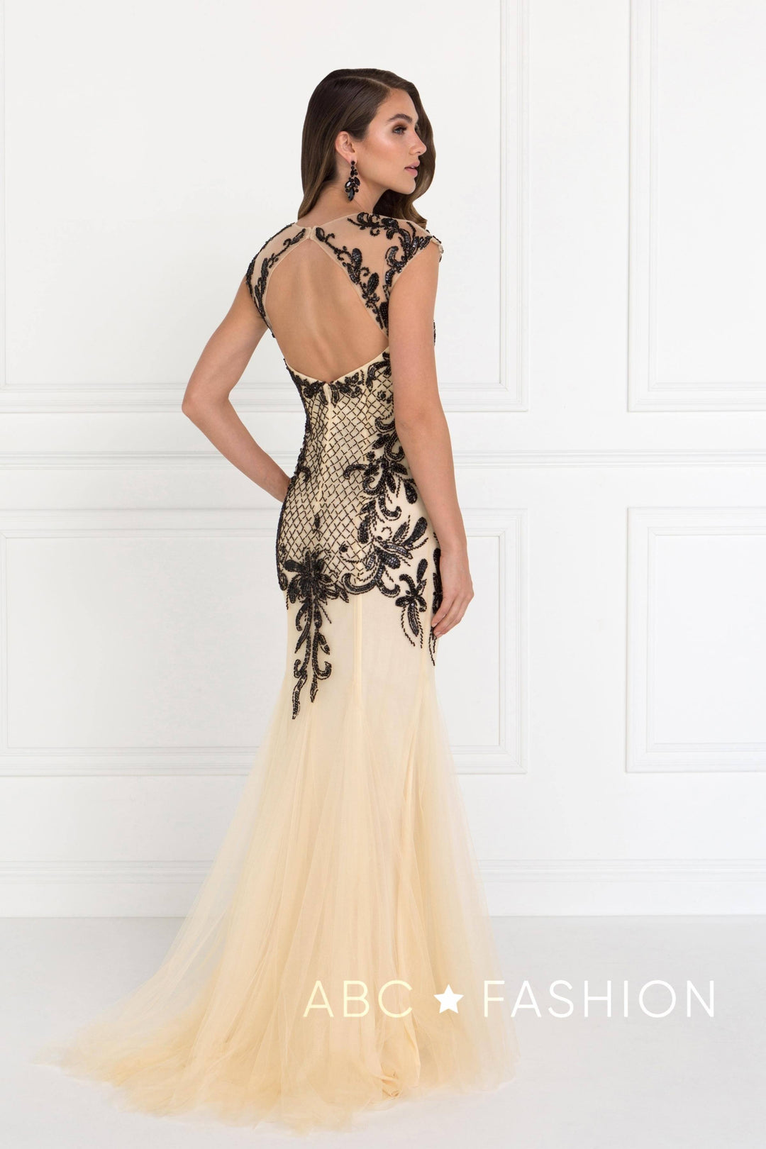 black and beige formal dress Black White Lace Nude Tulle A-line Wedding Dress Nude Pink