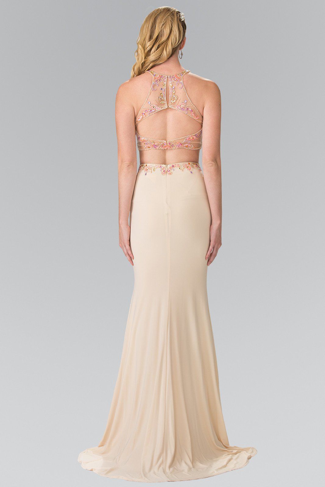 Beaded Two-Piece Illusion Dress with Slit by Elizabeth K GL2277-Long Formal Dresses-ABC Fashion