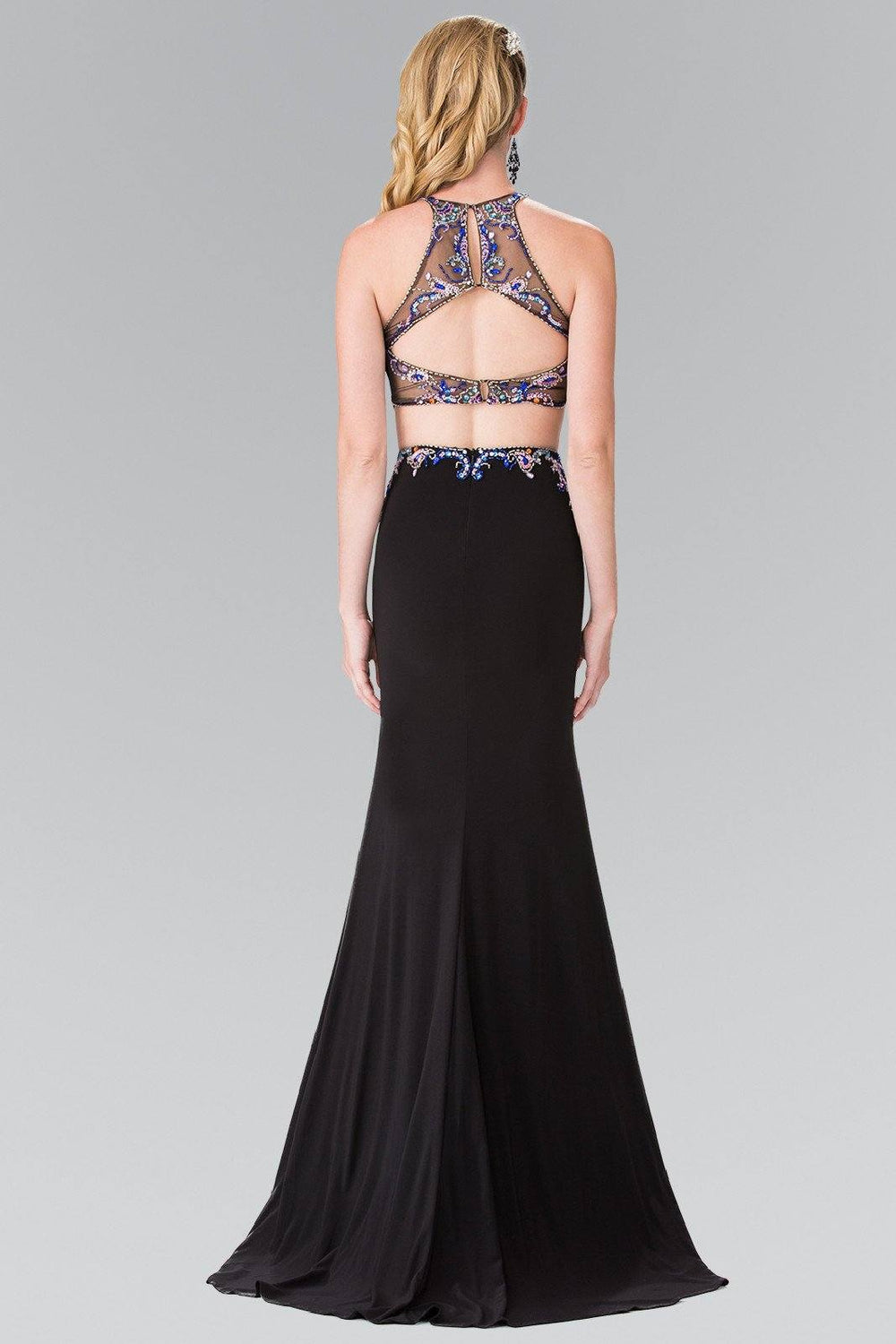 Beaded Two-Piece Illusion Dress with Slit by Elizabeth K GL2277-Long Formal Dresses-ABC Fashion