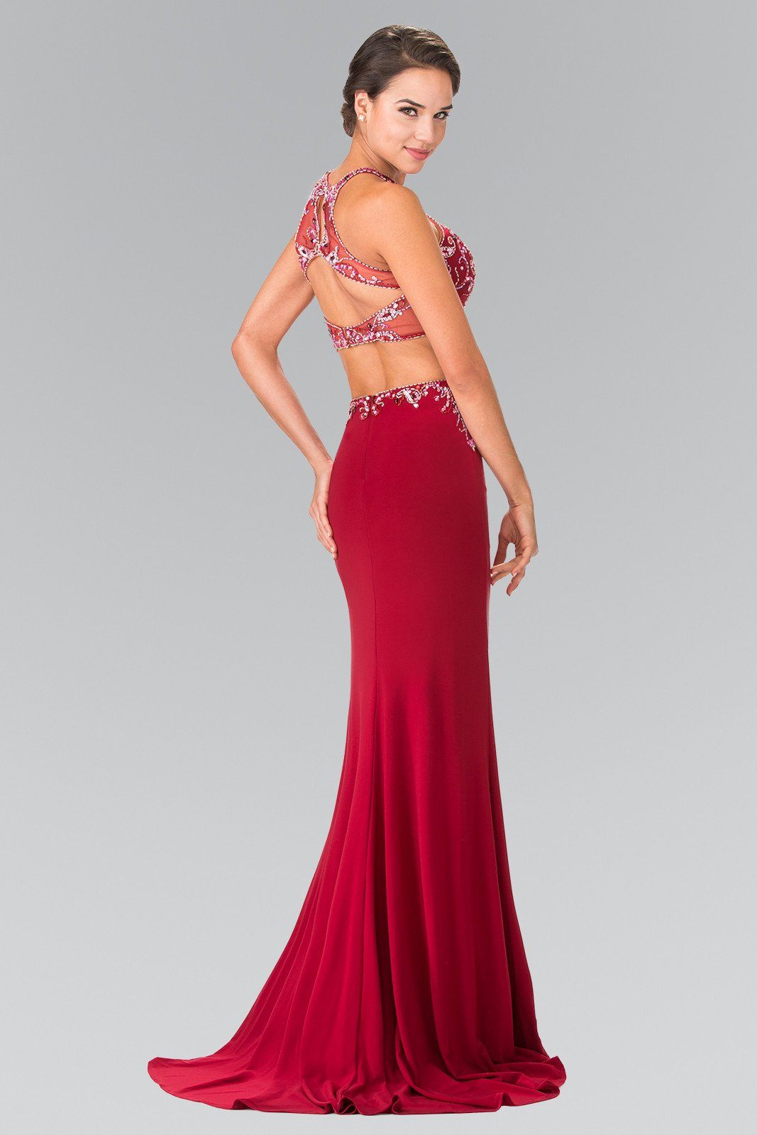 Beaded Two-Piece Illusion Dress with Slit by Elizabeth K GL2277-Long Formal Dresses-ABC Fashion