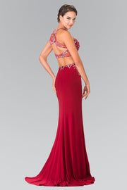Beaded Two-Piece Illusion Dress with Slit by Elizabeth K GL2277-Long Formal Dresses-ABC Fashion
