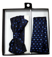 Black Bow Tie with Blue Geometric Squares and Pocket Square (Pointed Tip)-Men's Bow Ties-ABC Fashion
