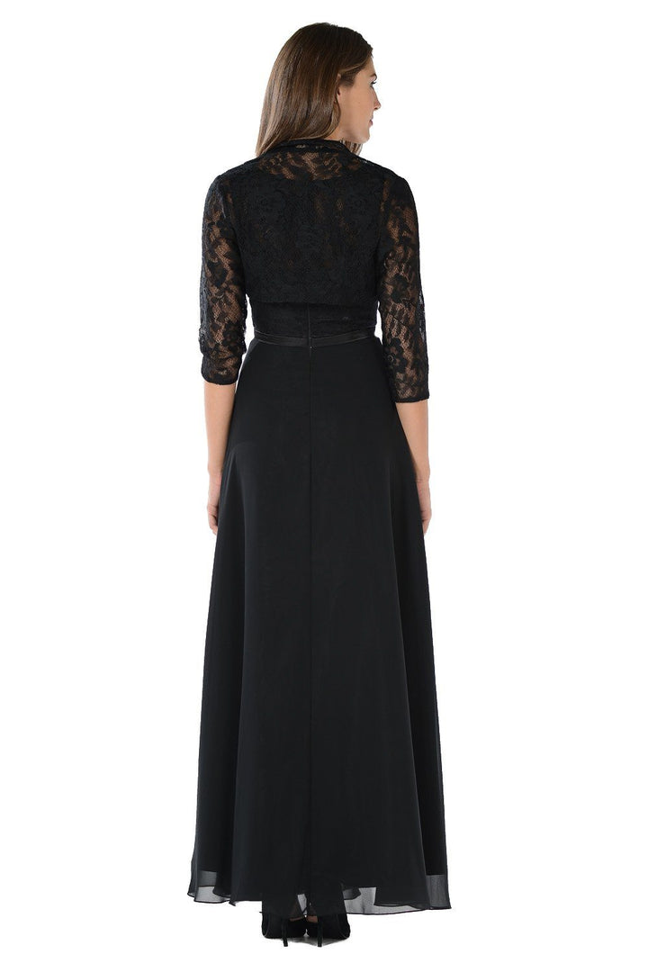 Black Long Lace Bodice Dress with Bolero Jacket by Poly USA-Long Formal Dresses-ABC Fashion
