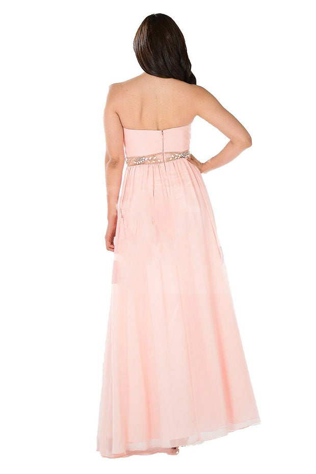 Black Long Strapless Dress with Embellished Waist by Poly USA-Long Formal Dresses-ABC Fashion
