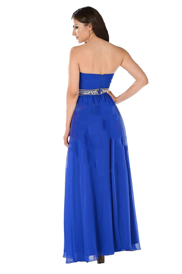 Black Long Strapless Dress with Embellished Waist by Poly USA-Long Formal Dresses-ABC Fashion