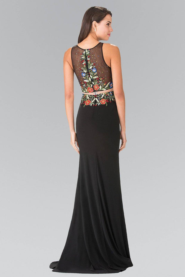 Black Mock Two-Piece Floral Embroidered Dress by Elizabeth K GL2241-Long Formal Dresses-ABC Fashion