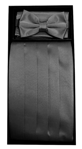 Black Poly Satin Cummerbund, Bow Tie, and Hanky Set-Men's Cummerbund-ABC Fashion