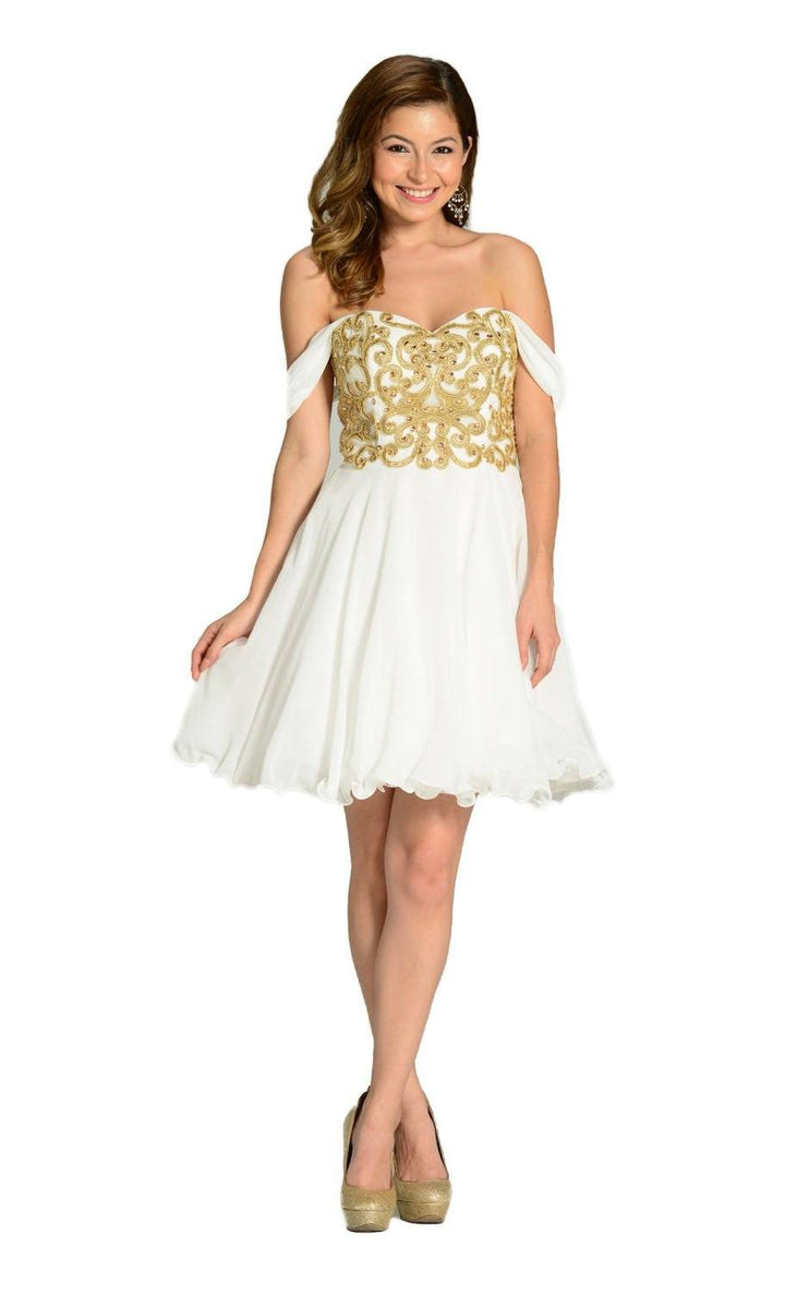 Black Short Appliqued Off the Shoulder Dress by Poly USA-Short Cocktail Dresses-ABC Fashion