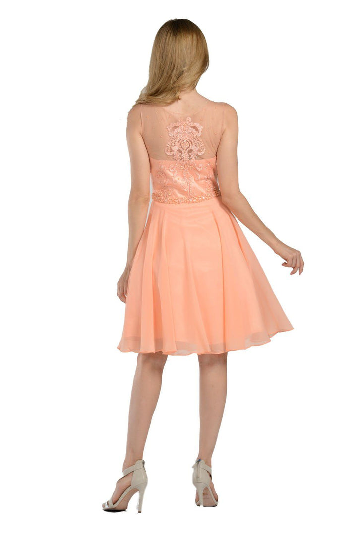 Black Short Chiffon Dress with Beaded Bodice by Poly USA-Short Cocktail Dresses-ABC Fashion