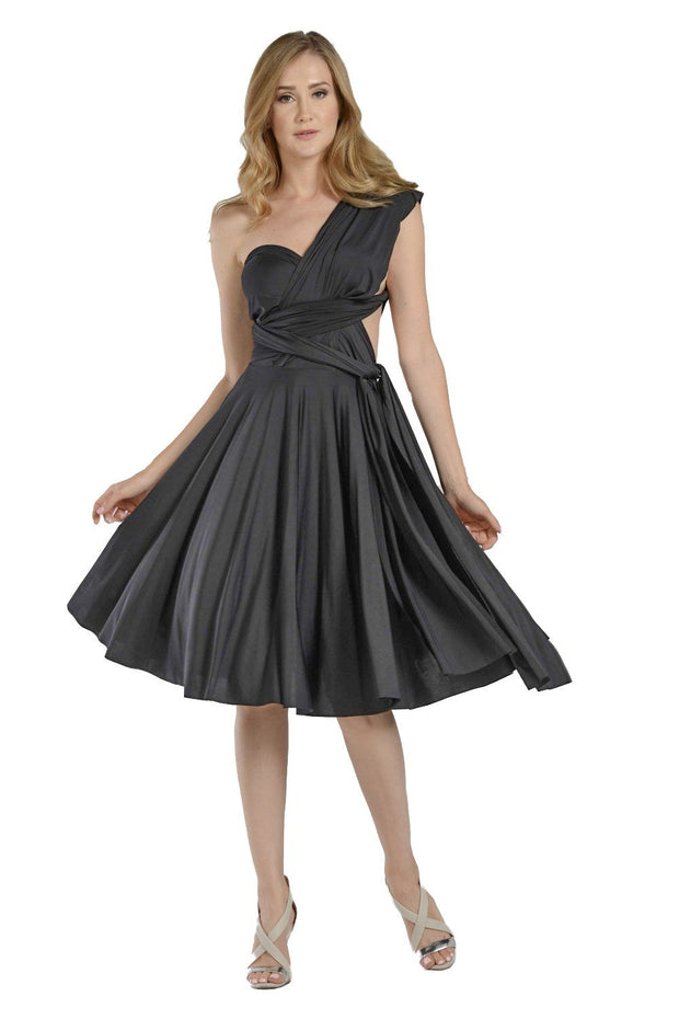 Black Short Convertible Jersey Dress by Poly USA-Short Cocktail Dresses-ABC Fashion