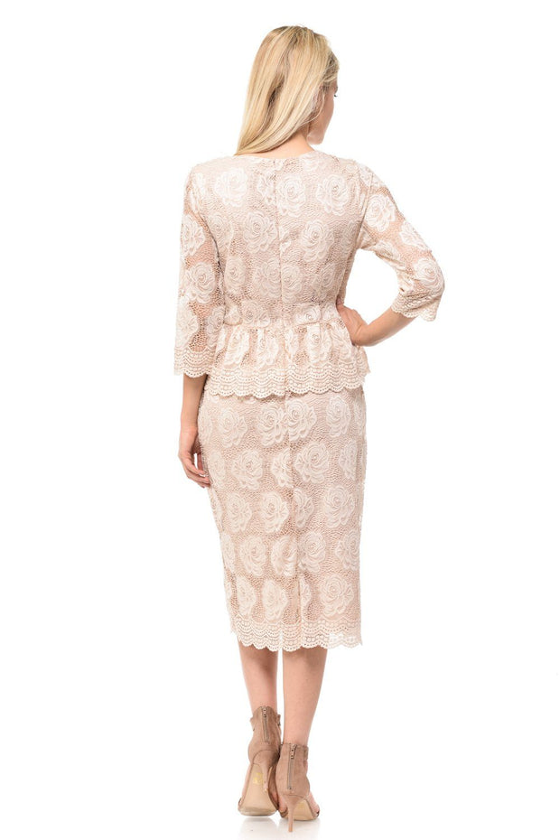 Black Short Floral Lace Dress with Sleeves by Lenovia-Short Cocktail Dresses-ABC Fashion