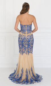 Black/Nude Strapless Beaded Mermaid Gown by Elizabeth K GL2055-Long Formal Dresses-ABC Fashion
