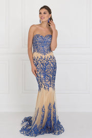 Black/Nude Strapless Beaded Mermaid Gown by Elizabeth K GL2055-Long Formal Dresses-ABC Fashion