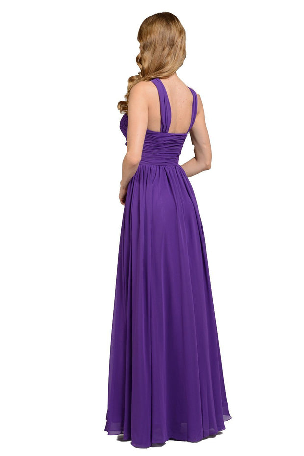 Blue Long One Shoulder Chiffon Dress by Poly USA 6678-Long Formal Dresses-ABC Fashion