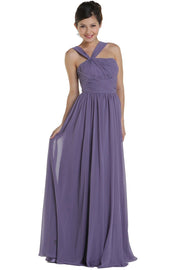 Blue Long One Shoulder Chiffon Dress by Poly USA 6678-Long Formal Dresses-ABC Fashion