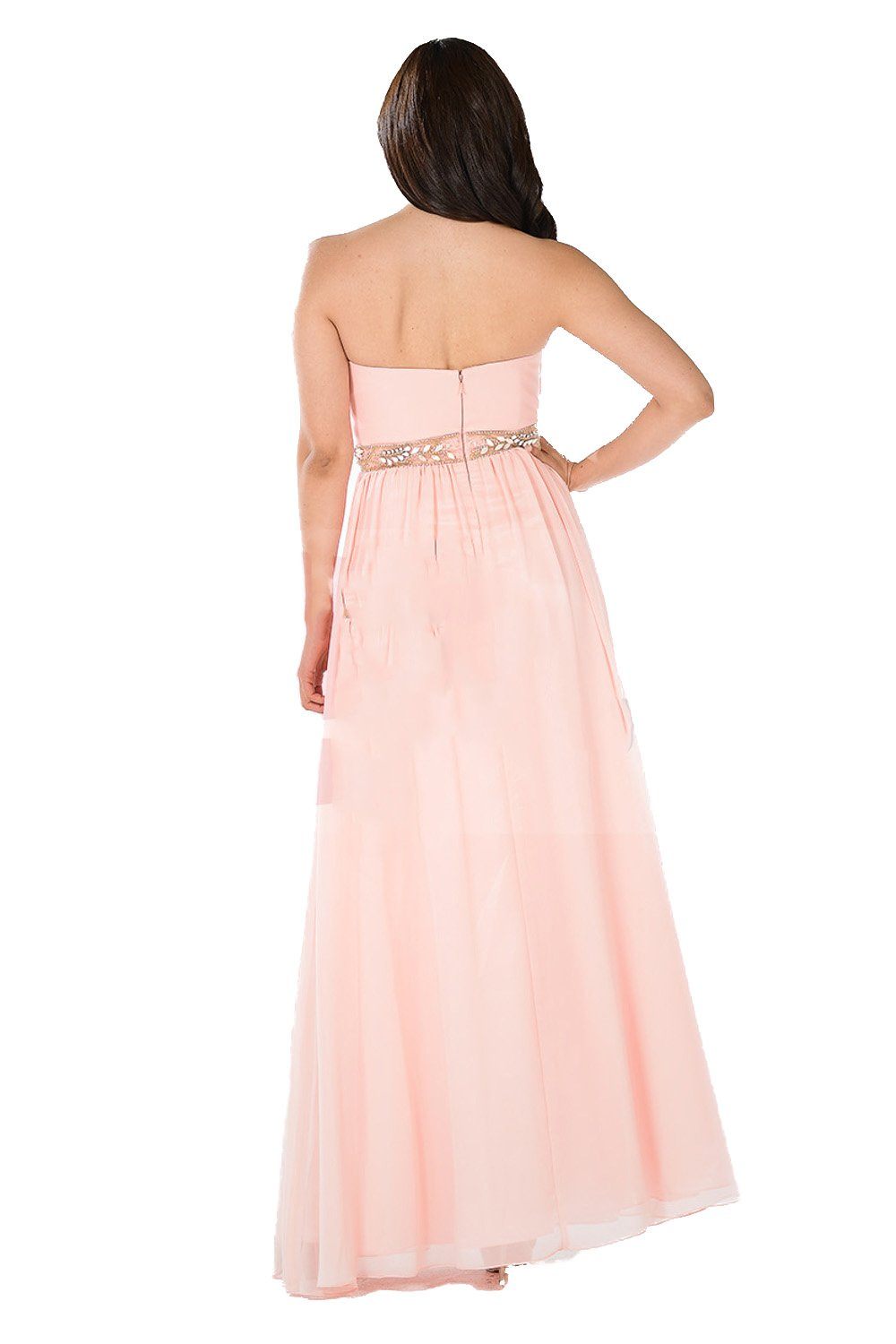 Blue Long Strapless Dress with Embellished Waist by Poly USA-Long Formal Dresses-ABC Fashion
