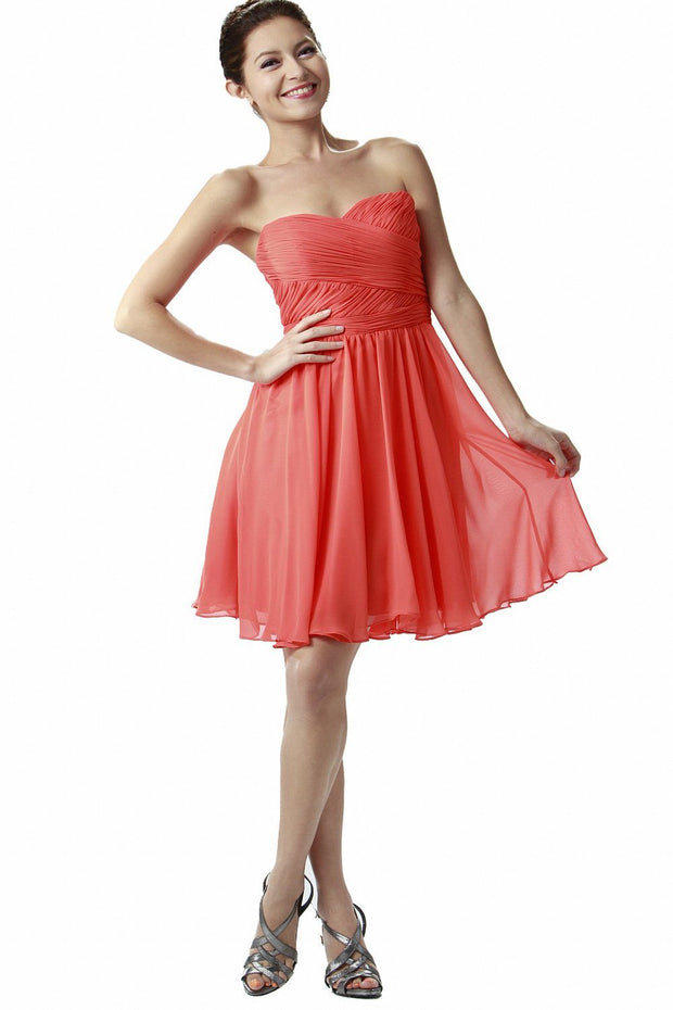 Blue Ruched Short Strapless Sweetheart Dress by Poly USA-Short Cocktail Dresses-ABC Fashion