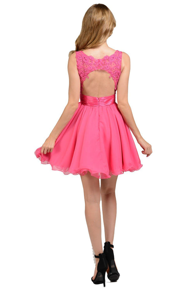 Blue Short Sleeveless Lace Applique Dress by Poly USA-Short Cocktail Dresses-ABC Fashion