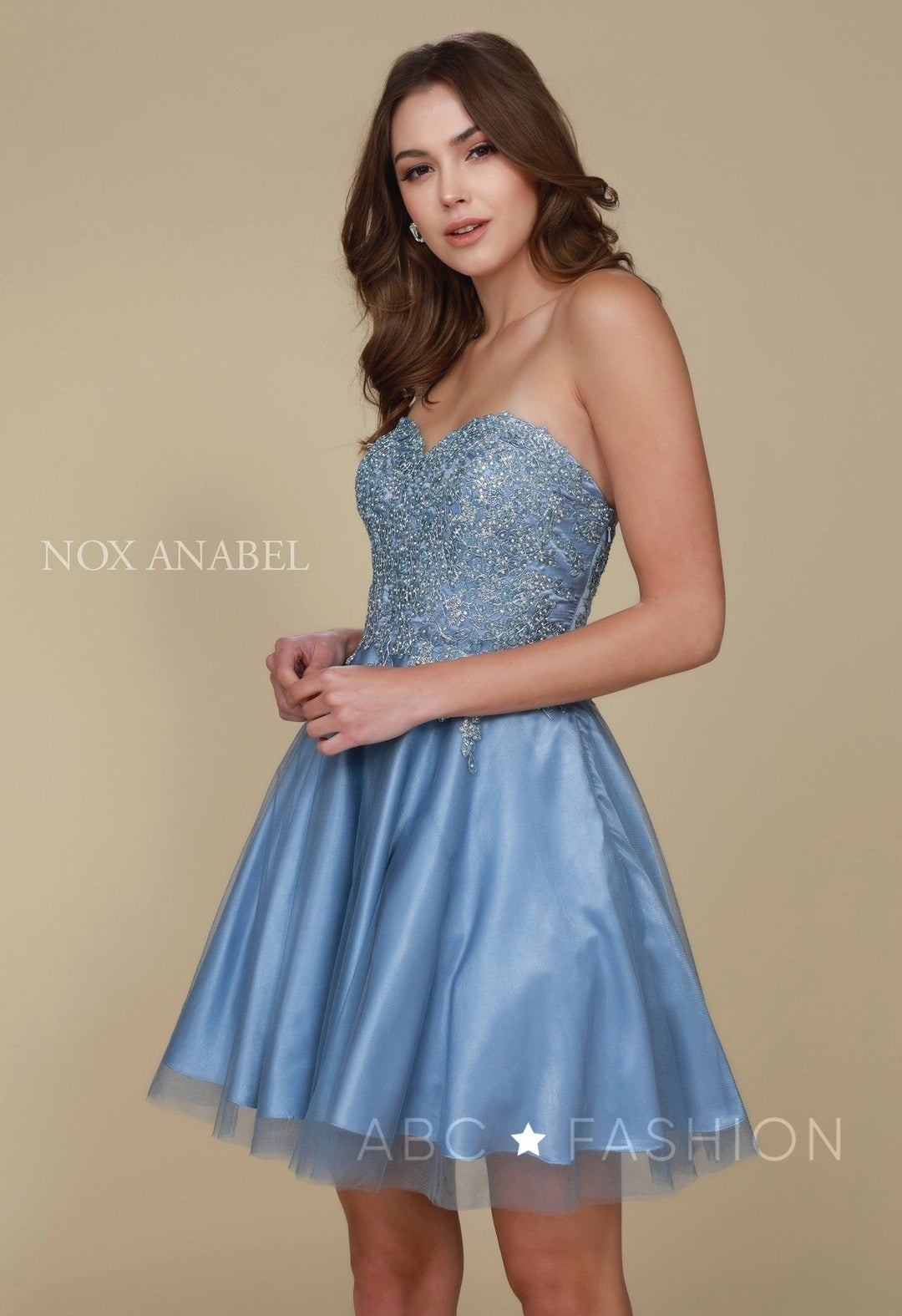 Blue Short Strapless Sweetheart Dress by Nox Anabel G651-Short Cocktail Dresses-ABC Fashion