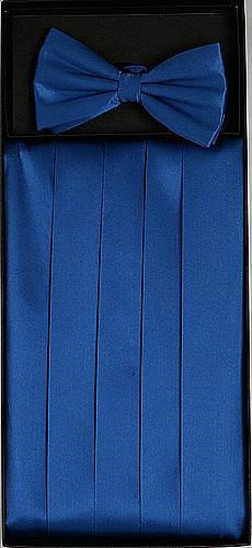 Blue Silk Satin Cummerbund and Bow Tie Set-Men's Cummerbund-ABC Fashion